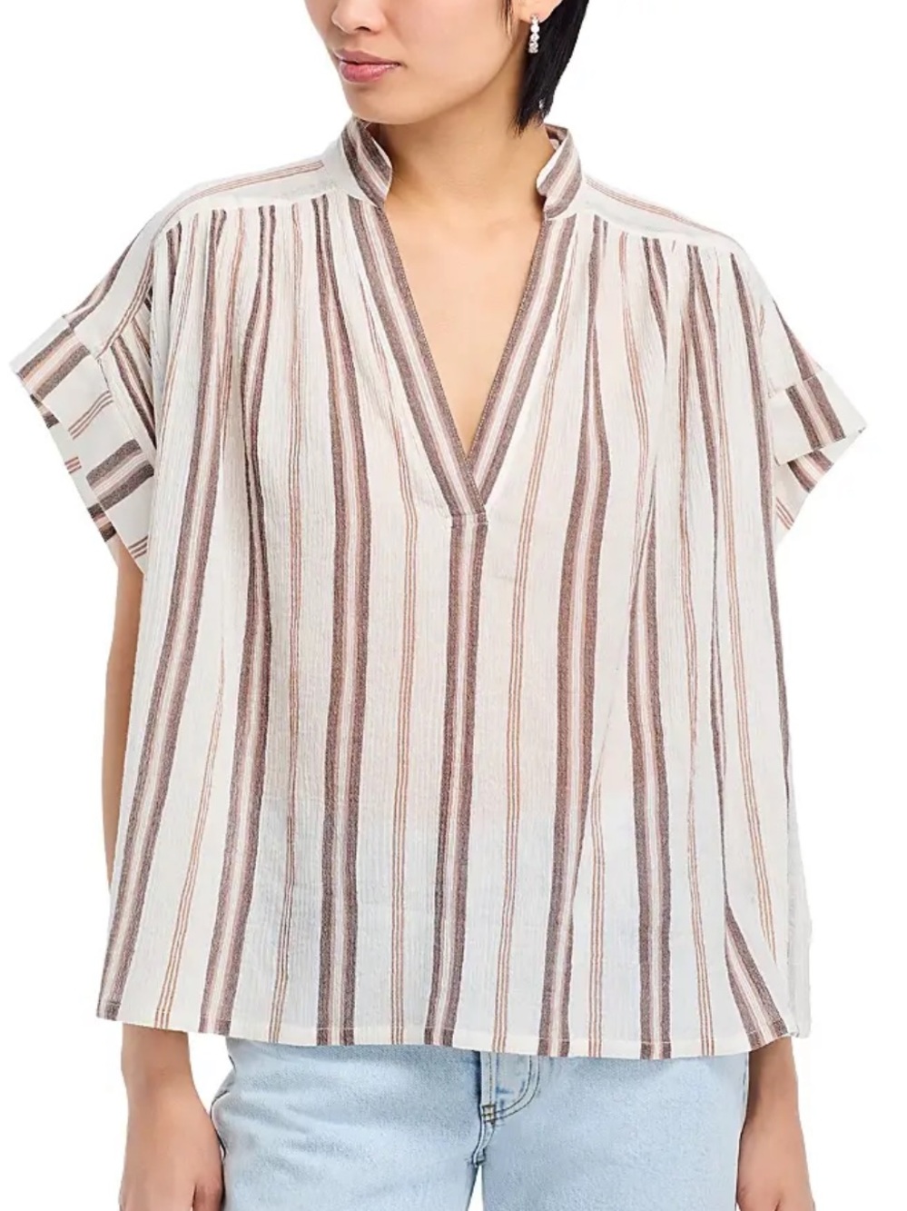 Vanessa Bruno Cory Top Boho Linen Minimalist Neutral Striped Sz XS/S